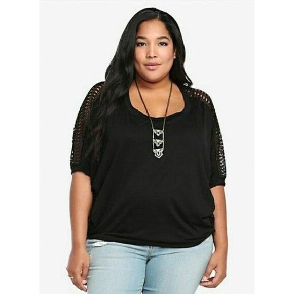 Torrid Crochet Back Hi Low Dolman Top - Picture 1 of 4